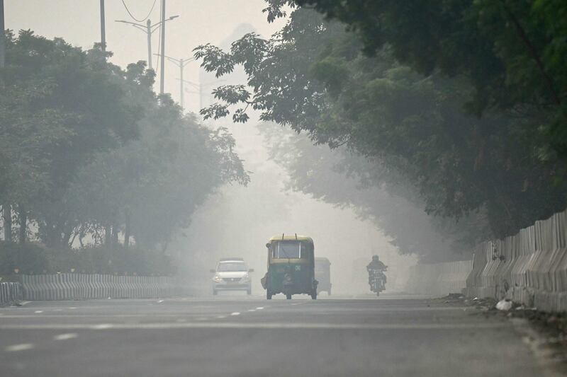 Smoggy conditions in New Delhi: The city is one of the world’s most polluted. Its air is choked by industrial emissions and diesel fumes. Photograph: Money Sharma
