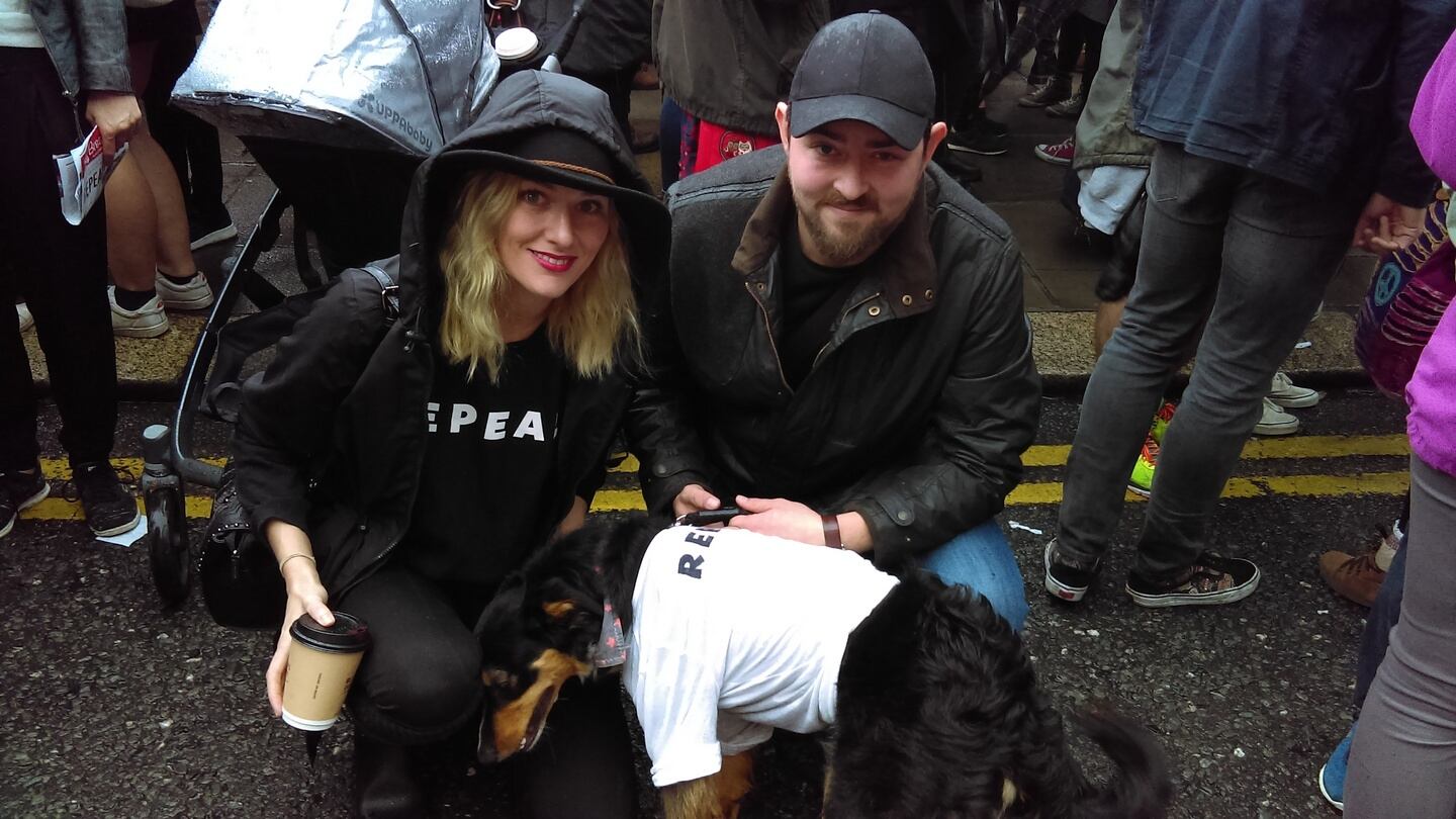 De Bhrun is pictured with Sean Brannigan and her dog Buddy.