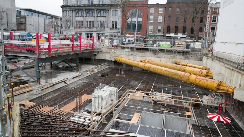 A closed construction site in Dublin’s city centre. Photograph: Gareth Chaney/Collins