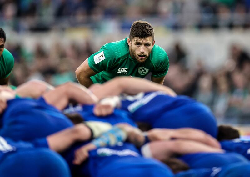 Ireland's Ross Byrne in action during the Six Nations game against Italy at the Stadio Olimpico. Photograph: Billy Stickland/Inpho