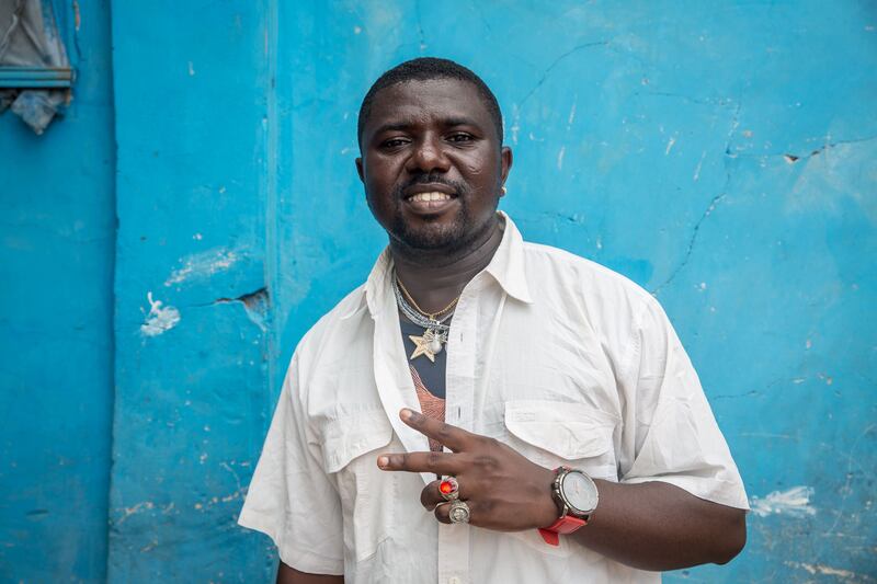Collins Otenj, who goes by the stage name Okomfour Kolage and is well known for playing a fetish priest – a person who mediates between spirits and the living. He is paid a fixed rate of 3,000 cedis (€360) for each film or TV episode. Photograph: Sally Hayden