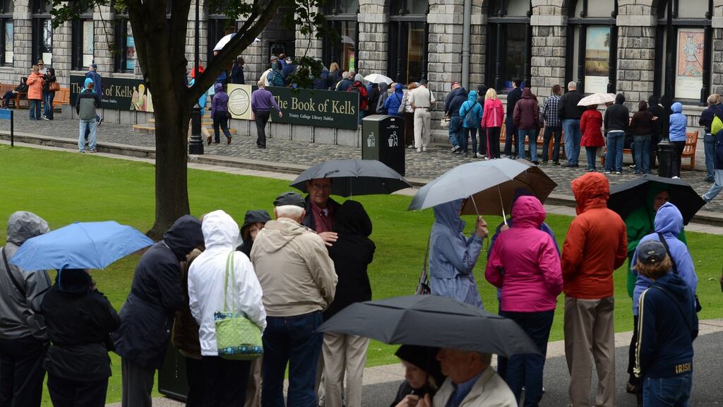 Visitors waiting in line for the Book of Kells at Trinity College Dublin, yesterday. Photograph: Cyril Byrne