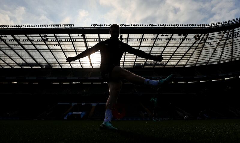 Ciaran Frawley during Ireland's Captain's Run at Twickenham on Friday. Photograph: Dan Sheridan/Inpho