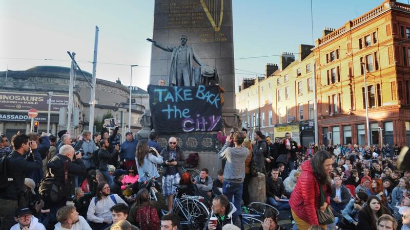 Take back the city protest on O’Connell Street on Wednesday. evening.Photograph: Aidan Crawley/ For The Irish Times