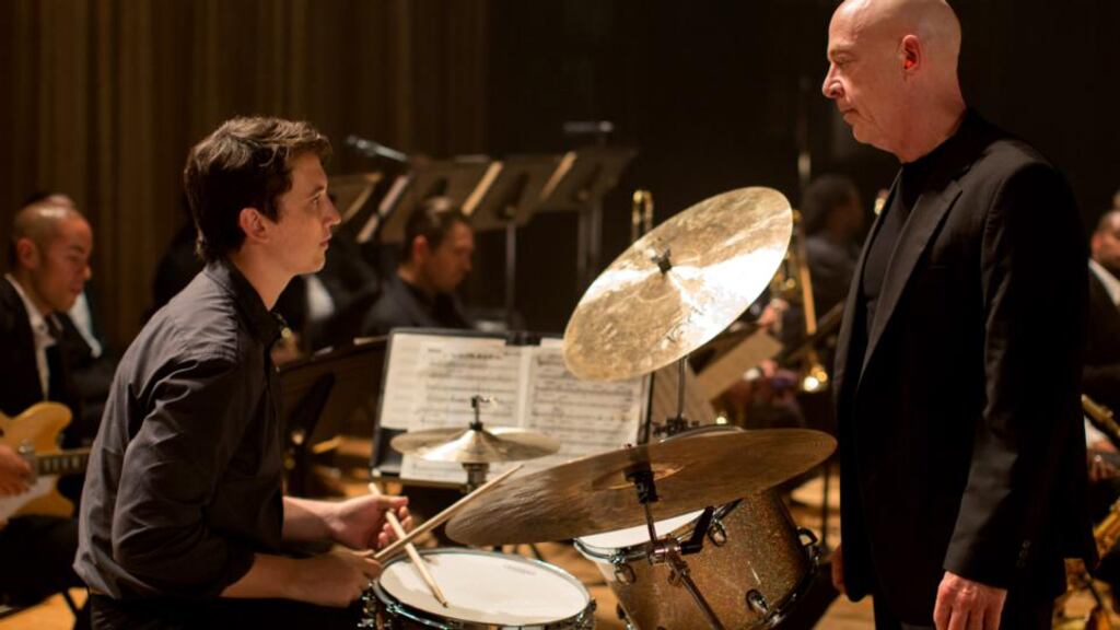 Miles Teller and JK Simmons in Whiplash: ‘The blood-soaked hands of Neiman really don’t lend themselves to the technically proficient drummer who might well play an eight-hour studio session and will no marks on their hands at the end of their day’s work’