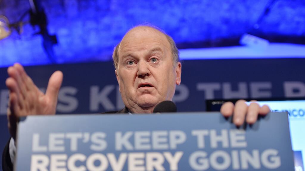 Minister for Finance Michael Noonan launching Fine Gael’s online income calculator. Photograph: Alan Betson