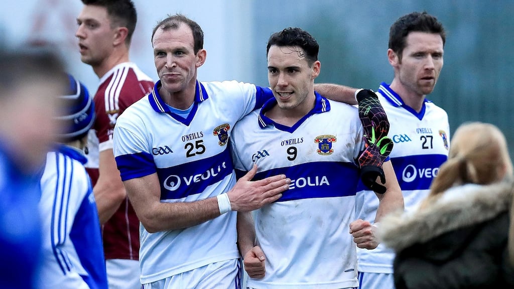 St Vincent’s Joe Feeney and Shane Carthy celebrate at the end of the game. Photograph: Donall Farmer/Inpho