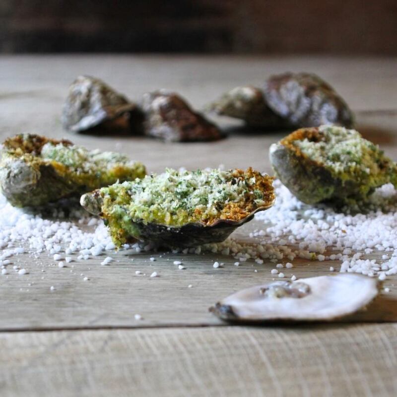 St Patrick’s Day dinner: Oyster and wild garlic gratin