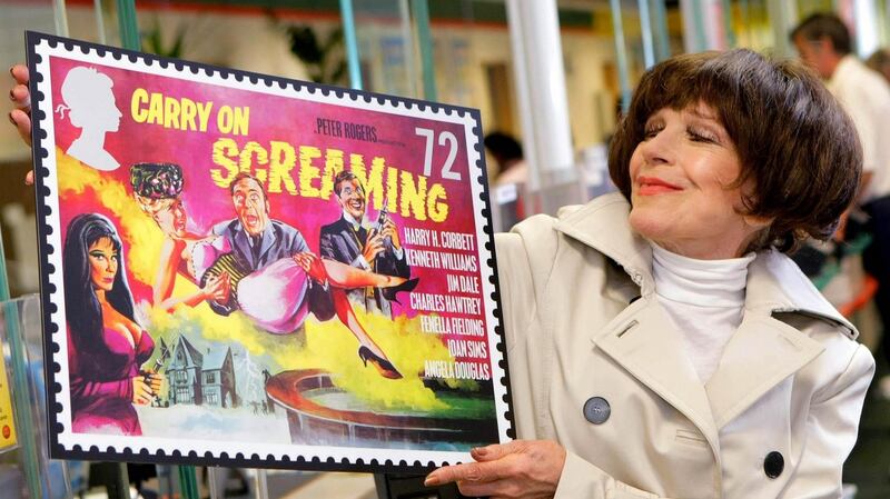 Fenella Fielding in 2008, launching a series of Royal Mail stamps celebrating the 50th anniversary of the Carry On films. Photograph: Anthony Upton/PA Wire