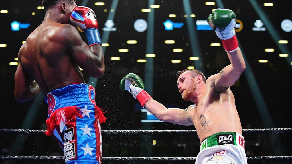 Jermall Charlo stopped Dennis Hogan in the seventh in New York. Photograph: Emilee Chinn/Getty