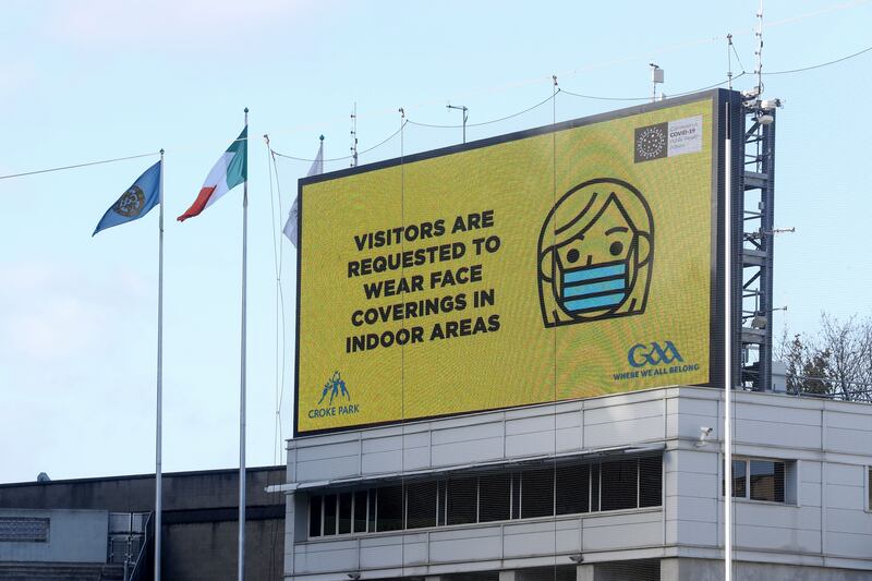 Covid-19 message at Croke Park for the Leinster GAA Senior Hurling Championship semi-final on March 31st, 2020. Photograph: Bryan Keane/Inpho