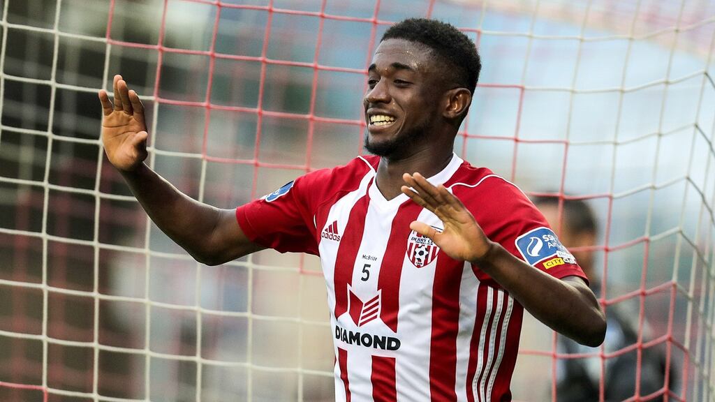 Derry City’s Junior Ogedi-Uzokwe scored two as Derry City saw off Cork City. Photo: Laszlo Geczo/Inpho