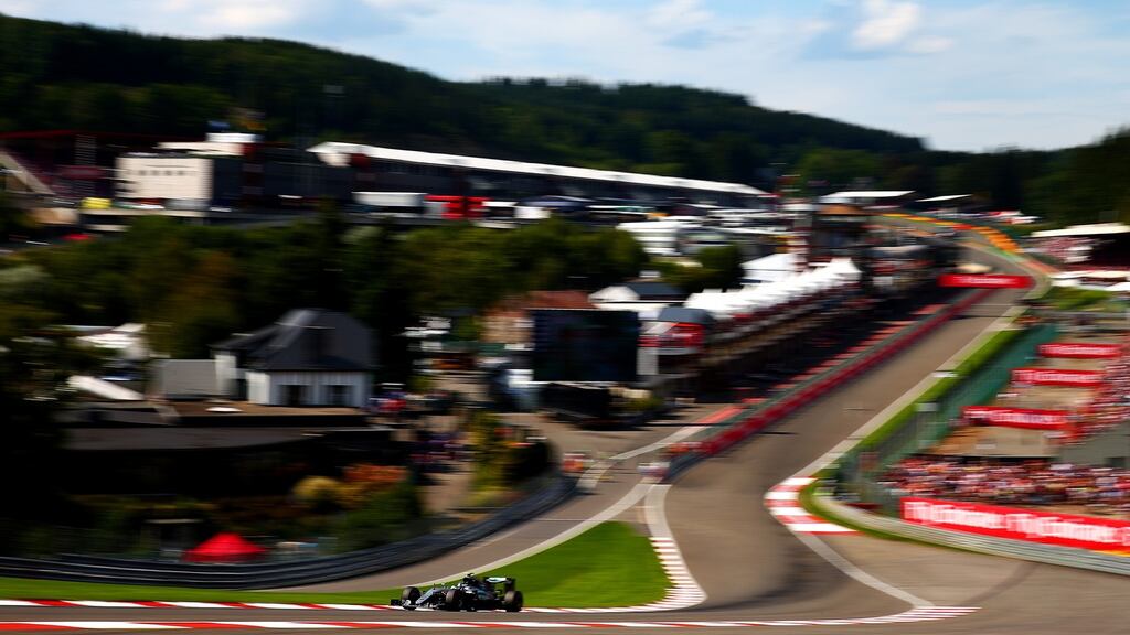 Germany’s Nico Rosberg drives his Mercedes during qualifying for the Belgium Grand Prix at Circuit de Spa-Francorchamps. Photograph: Dan Istitene/Getty Images