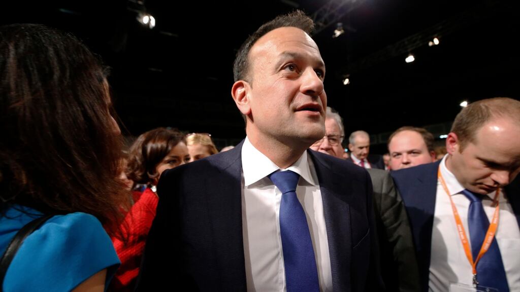 Taoiseach Leo Varadkar addressing the delegates at Fine Gael Ardfheis. Photograph: Nick Bradshaw /The Irish Times