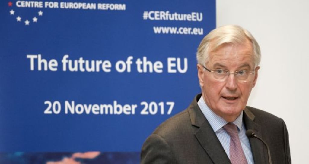 EU’s Brexit negotiator Michel Barnier speaking in Brussels on Monday. Photograph: AFP/John Thysjohn/AFP/Getty
