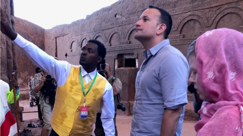 Taoiseach Leo Varadkar is shown details of a rock church in Lalibela, Ethiopia, a UNESCO world heritage site. Photograph: Harry McGee