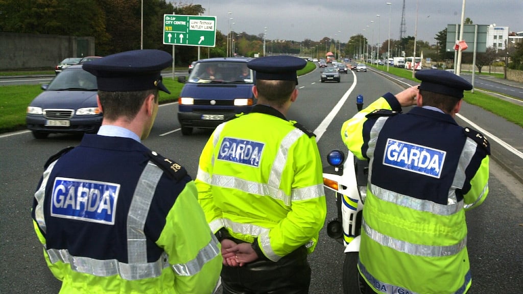 Gardaí operating a speed camera as part of a penalty points for speeding operation. Photograph: Cyril Byrne