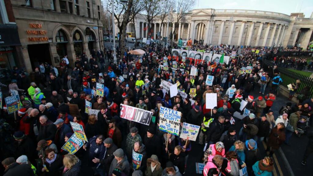 An anti-water charge protest in Dublin city centre. Two councillors will not be asked to repay the costs of “excessive usage ” of council printing facilities to produce anti-water charge leaflets. Photograph: Nick Bradshaw/The Irish Times.