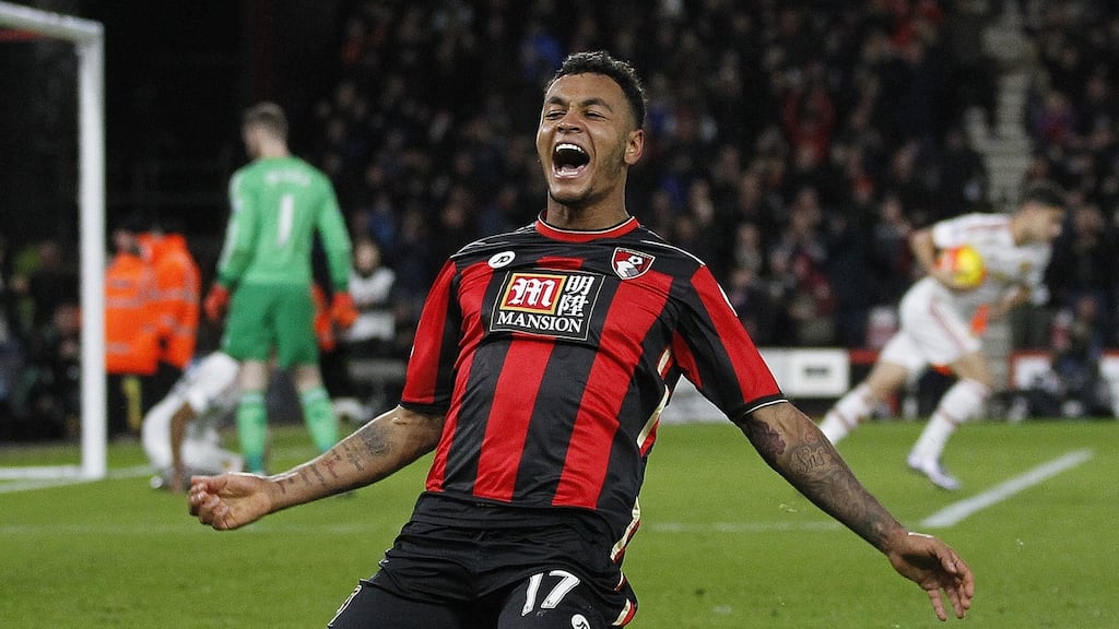 Bournemouth striker Joshua King celebrates scoring his team’s second goal during the Premier League match against Manchester United at the Vitality Stadium. Photograph: Ian Kington/AFP/Getty Images