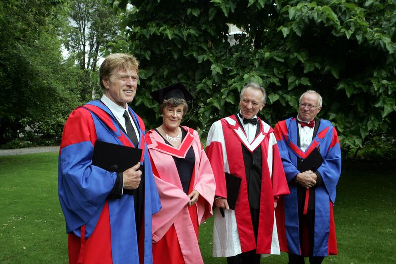 Melissa Webb after receiving her honorary degree at Trinity College in July 2008. The other degree recipients are (from left) actor Robert Redford, musician Dónal Lunny and foreign correspondent Robert Fisk. Photograph: Cyril Byrne