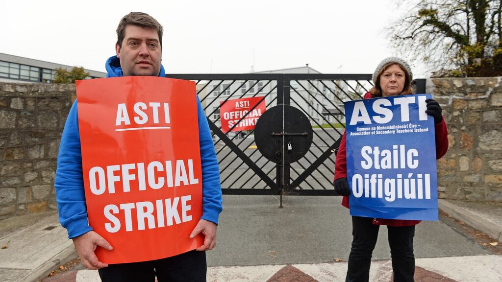 An ASTI picket at Monkstown Park College in Dublin last year. Photograph: Eric Luke