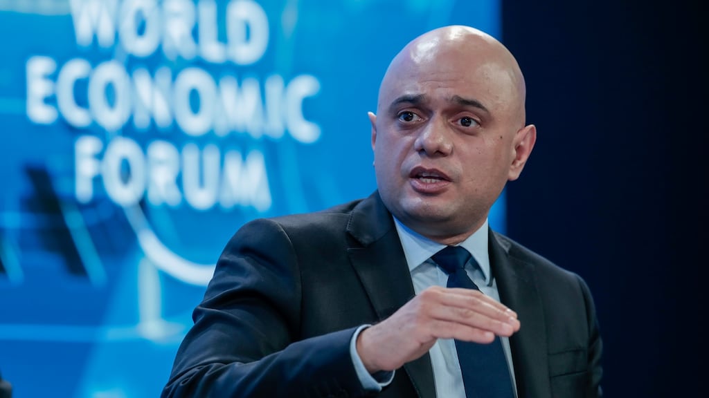 Former UK chancellor of the exchequer Sajid Javid gestures as he speaks during a panel session at the World Economic Forum in Davos in January. He has taken up a role at JPMorgan, the bank where he started his career, six months after quitting as UK chancellor. Photograph: Jason Alden/Bloomberg