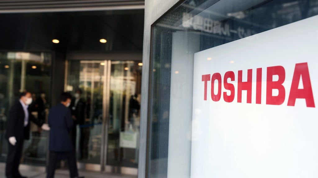 Toshiba shareholders arriving to vote on the two proposals. Photograph:EPA