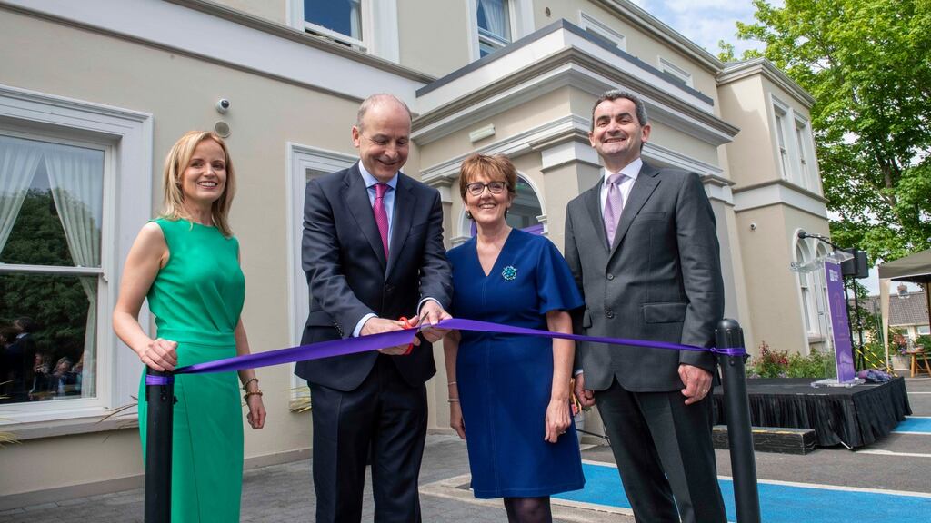 Left to right: Catriona O’Mahony, general manager, ARC House; Taoiseach Micheál Martin; and ARC House board members Ellen Joyce and Prof Seamus O’Reilly. Photograph: Brian Lougheed