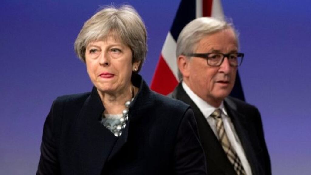 British prime minister Theresa May and European Commission president Jean-Claude Juncker prior to addressing a media conference at EU headquarters in Brussels. Photograph: Virginia Mayo/AP