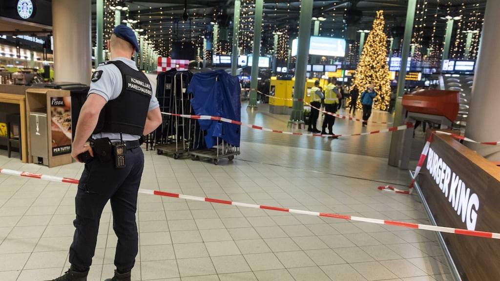 A view inside Schiphol airport after a man wielding a knife was shot by military police, in the Netherlands. Photograph: Evert Elzinga/EPA
