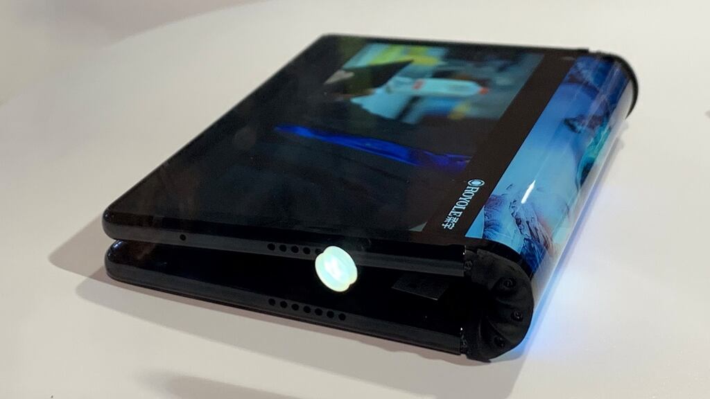 Royole FlexPai, the world’s first foldable smartphone was unveiled at at the Consumer Electronics Show in Las Vegas. Photograph: Martyn Landi/PA Wire