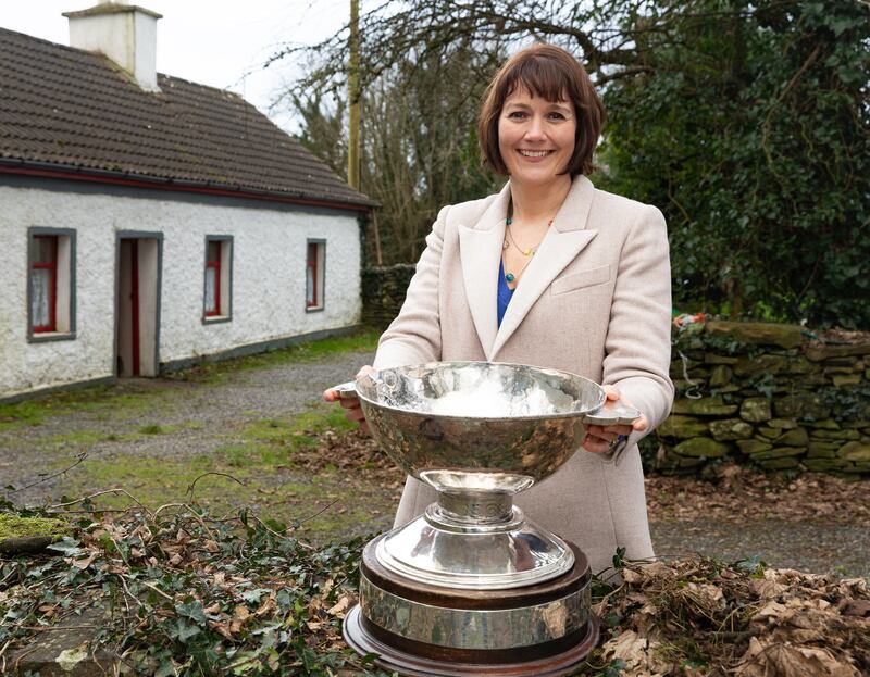 Gráinne McElwain with the Nestor Cup: The broadcaster and Sky Sports GAA anchor became involved in the project on the suggestion of Imagine Media’s assistant producer Hannah Ní Dhubhcháin