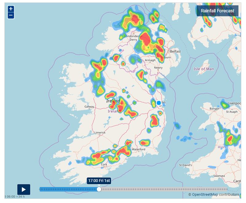 Heavy rain is forecast for Friday from midday