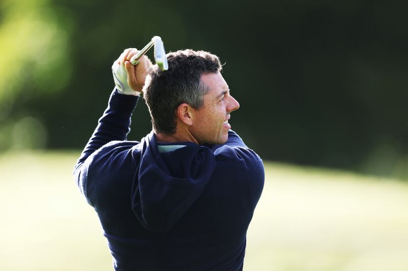Rory McIlroy plays a shot during a practice round at The K Club ahead of the Irish Open. Photograph: Warren Little/Getty Images