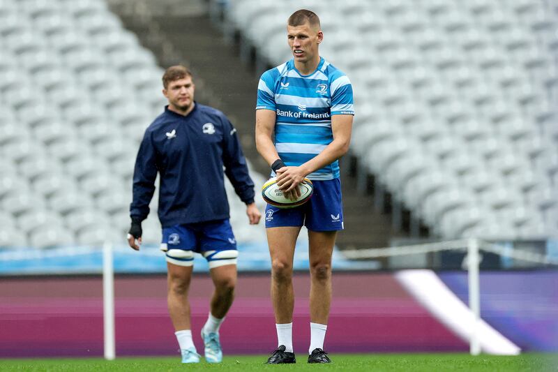 Another concern from a Leinster perspective is the form of Sam Prendergast. Photograph: Laszlo Geczo/Inpho