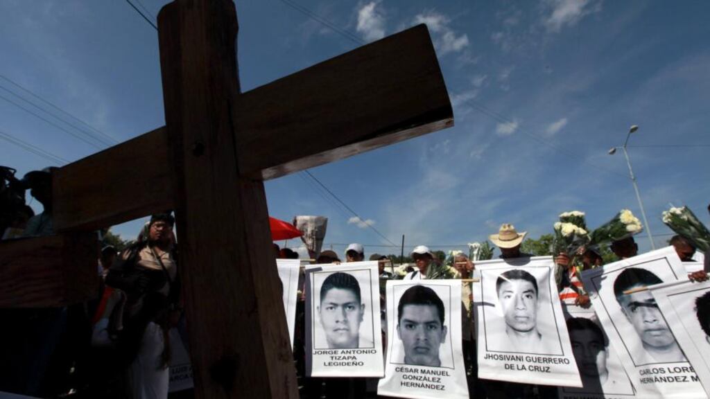 Relatives of the 43 missing students attend a mass at the same place where three students were killed on 26th of September in Iguala, Guerrero state, Mexico. Photograph: EPA