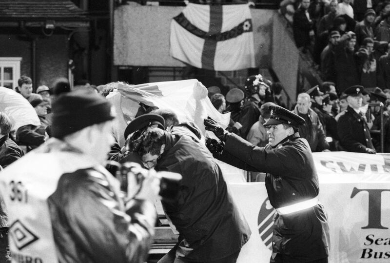 Rioting broke out at a friendly between Ireland and England at Lansdowne Road in February 1995. Photograph: Frank Miller