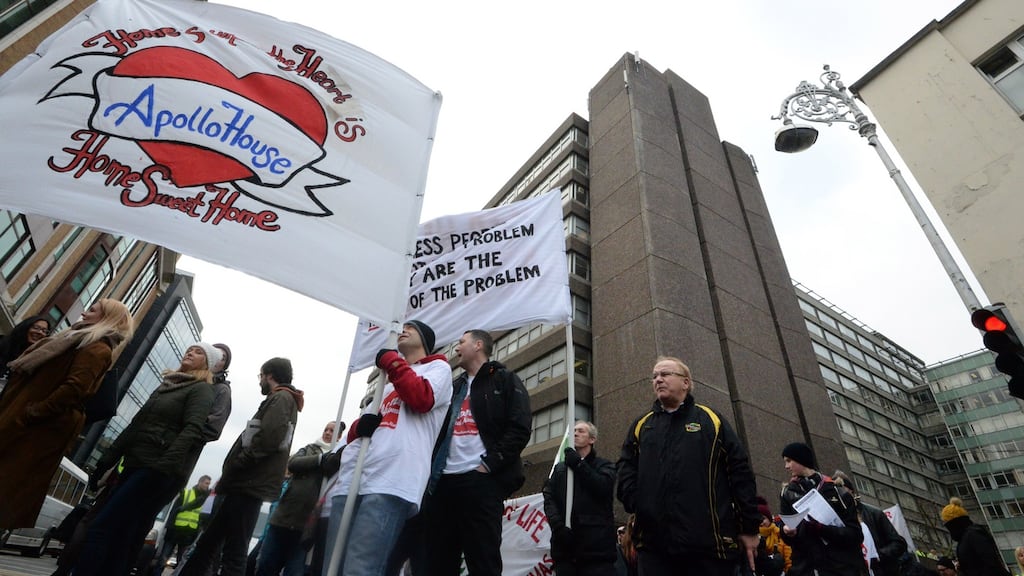 Home Sweet Home activists rally outside Apollo House in Dublin city centre last week. File photograph: Cyril Byrne/The Irish Times