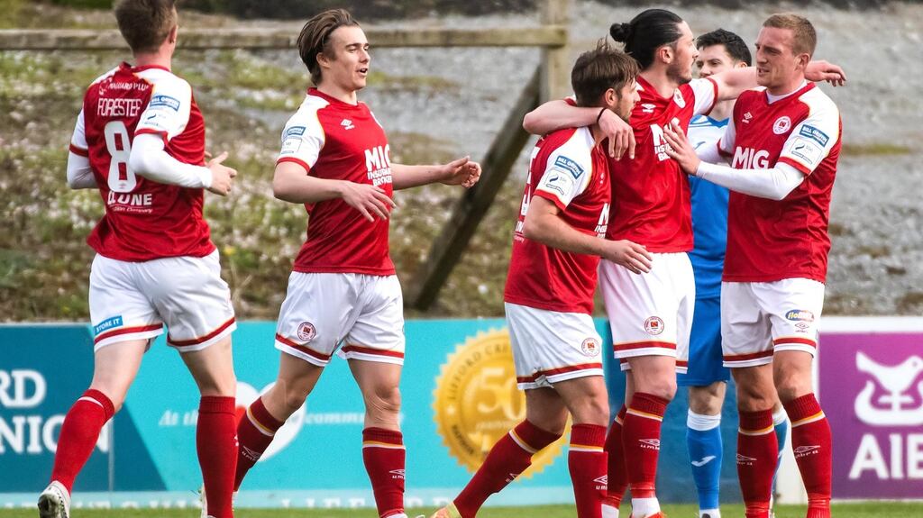 St Patrick’s Athletic’s Billy King celebrates scoring during their win over Finn Harps. Photo: Evan Logan/Inpho