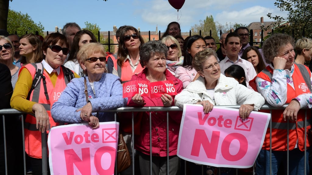 A section of the crowd attending the Love Both rally in Merrion Square, Dublin. Photograph: Dara Mac Dónaill/The Irish Times