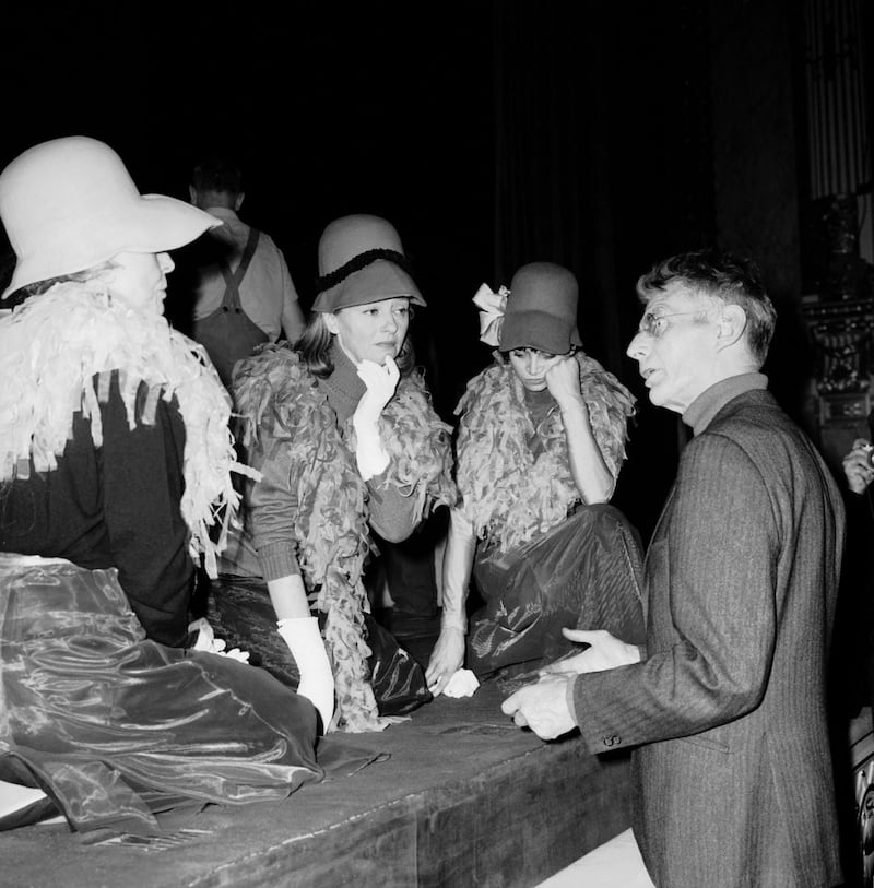 Samuel Beckett in rehearsals with actors Madeleine Renaud, Simone Valere and Annie Bertin at the Theatre de l’Odeon in February 1966 for Va et Vient. Photograph: Keystone-France/ Gamma-Keystone via Getty Images