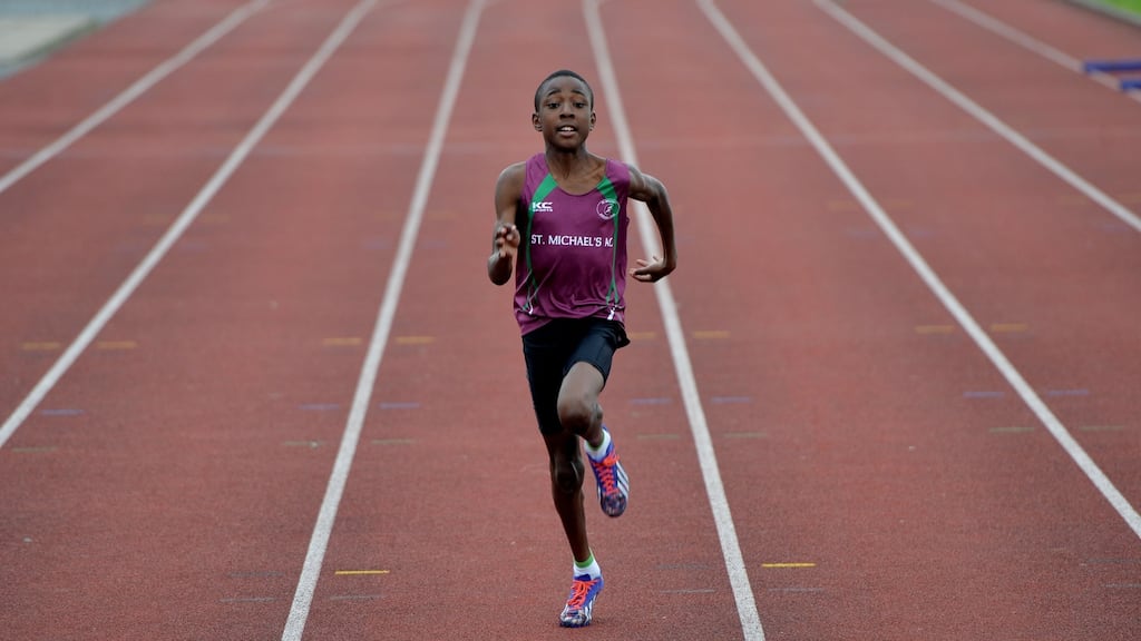 Sprinter John Ikpotokin training at Tullamore Harriers, Co Offaly, under coach Eamonn Henry. Photograph: Alan Betson/The Irish Times