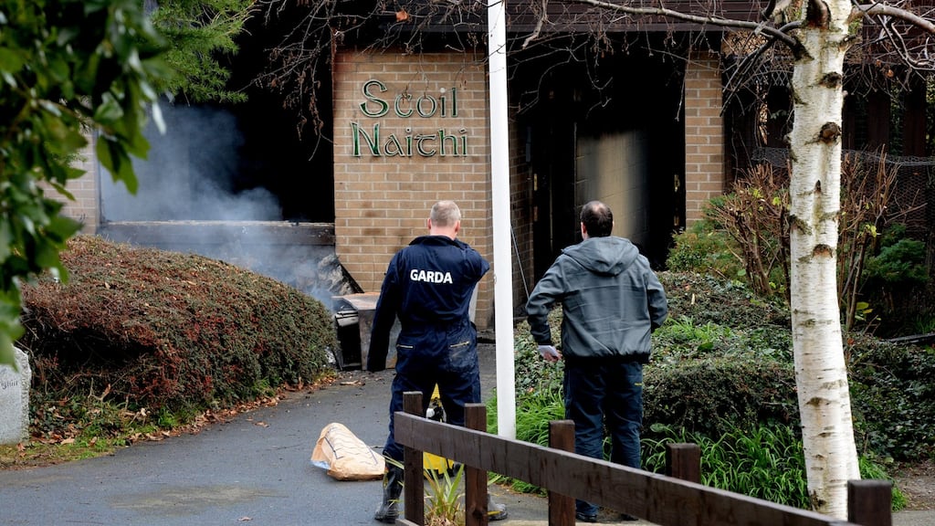 Gardaí at the scene of the fire at Scoil Naithi in Ballinteer. Photograph: Cyril Byrne/The Irish Times