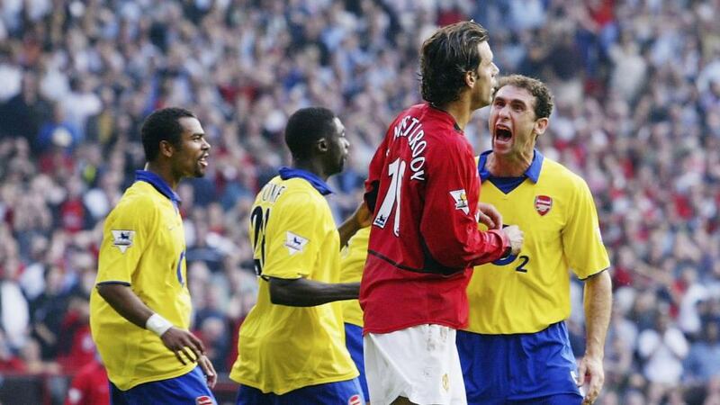 Keown certainly let van Nistelrooy know how he felt after he missed a penalty in their 2003 clash at Old Trafford. Photo: Shaun Botterill/Getty Images
