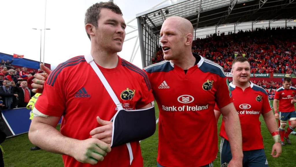Munster’s Peter O’Mahony and Paul O’Connell (right) after the win over Toulouse. Photograph: Dan Sheridan/Inpho