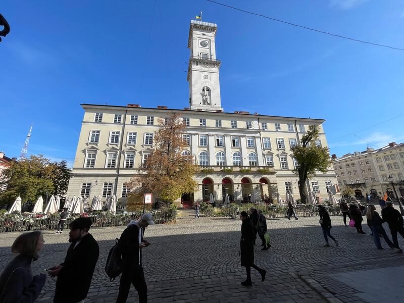 City hall in the centre of Lviv. Photograph: Daniel McLaughlin