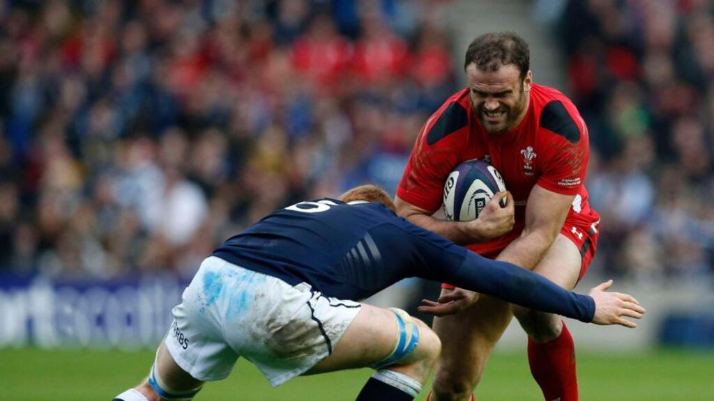 Wales’ Jamie Roberts takes on Scotland’s Rob Harley during their Six Nations match at Murrayfield earlier this month. Photograph: Russell Cheyne/Reuters
