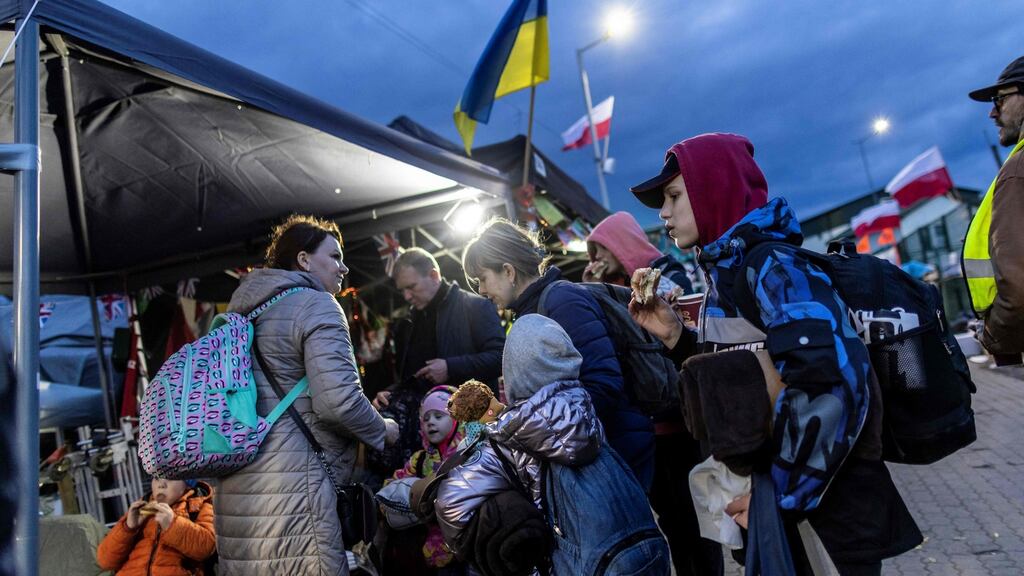 Refugees from Ukraine wait at the border crossing in Medyka in southeast Poland. More than 4.2 million people have fled the country since the Russian invasion, the UN says. Photograph: Wojtek Radwanski/AFP via Getty Images