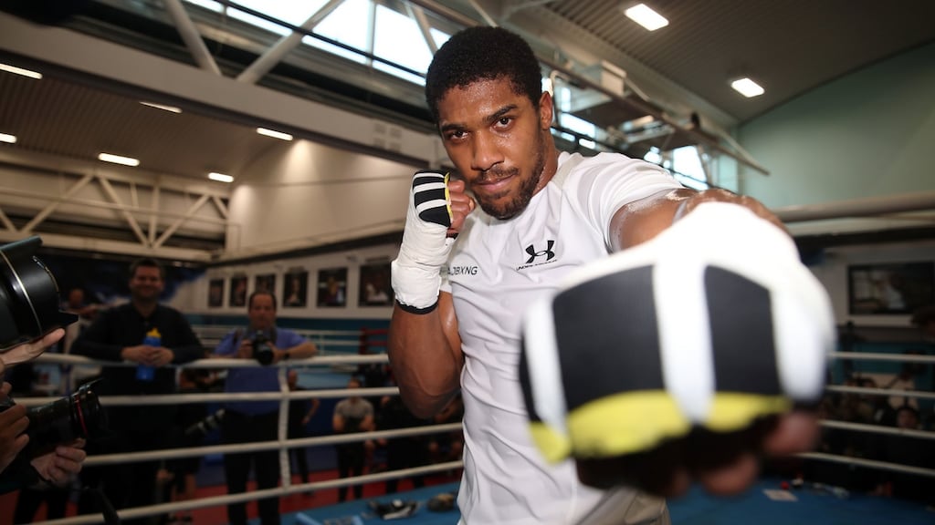 Anthony Joshua during a media workout at the English Institute of Sport in Sheffield on Wednesday. Photograph: Nick Potts/PA Wire