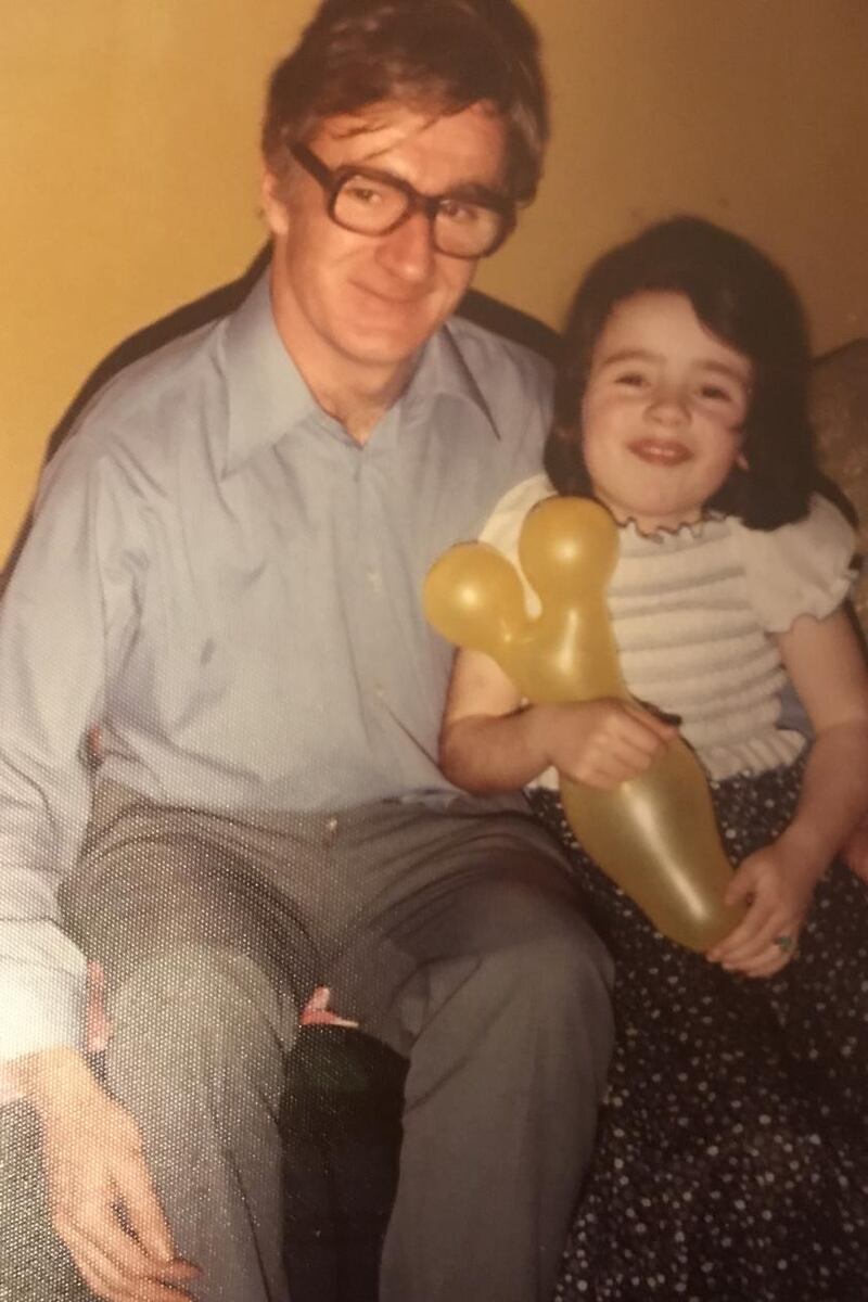 Geraldine on her birthday, with her father, four days after Geraldine’s mother and brother were killed in a car crash